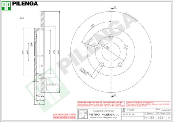 Диск тормозной PILENGA 5281