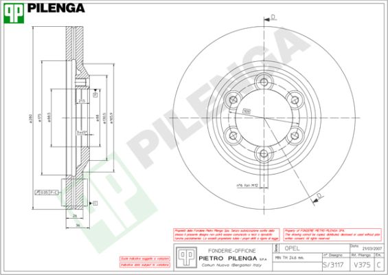 Диск тормозной PILENGA V375