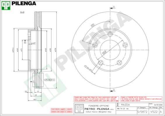 Диск тормозной PILENGA V522