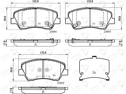 Колодки тормозные дисковые передние комплект ALLIED NIPPON ADB32152