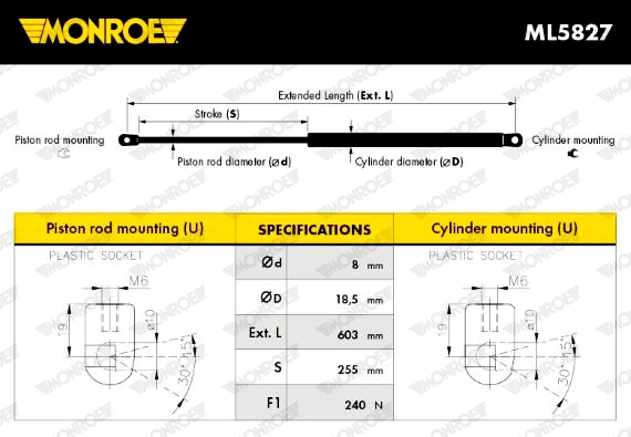Амортизатор крышки багажника MONROE ML5827
