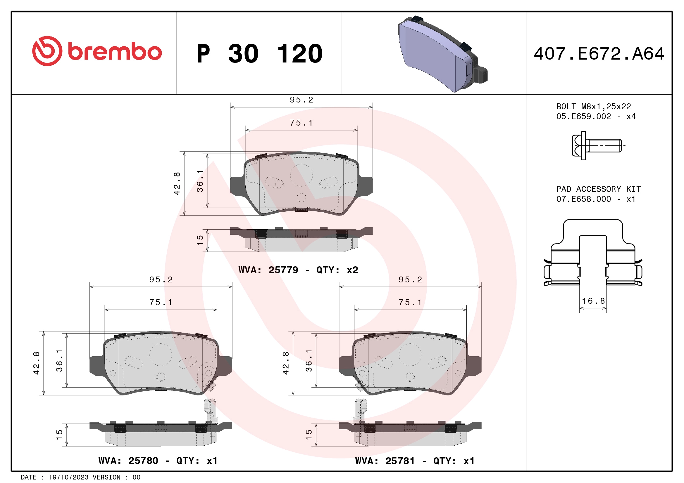 Колодки тормозные дисковые BREMBO P30120
