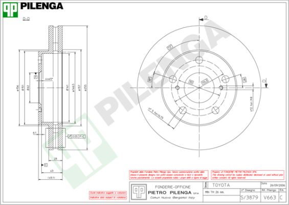 Диск тормозной PILENGA V663