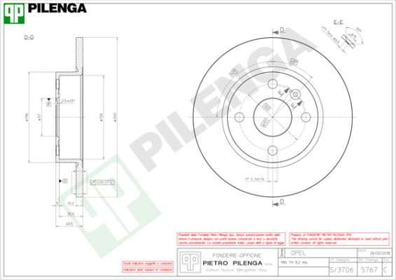 Диск тормозной PILENGA 5767