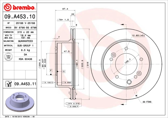 Диск тормозной BREMBO 09.A453.10