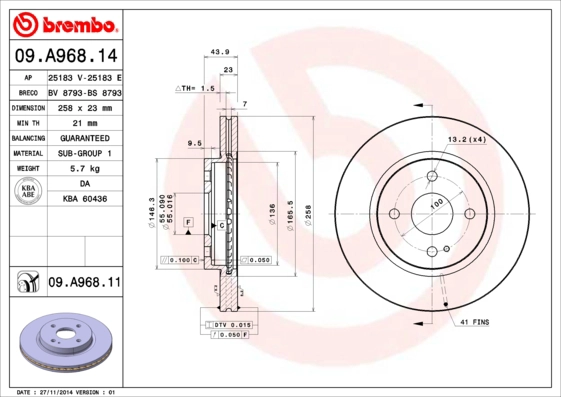 Диск тормозной BRECO BS 8793