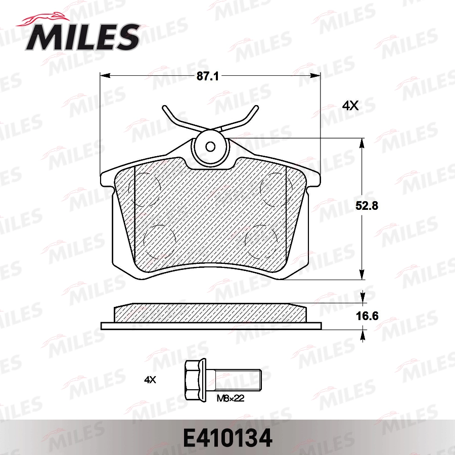 Колодки тормозные audi 96-/citroen 99-/renault 98-/peugeot 00-/vw 95- задние MILES e410134