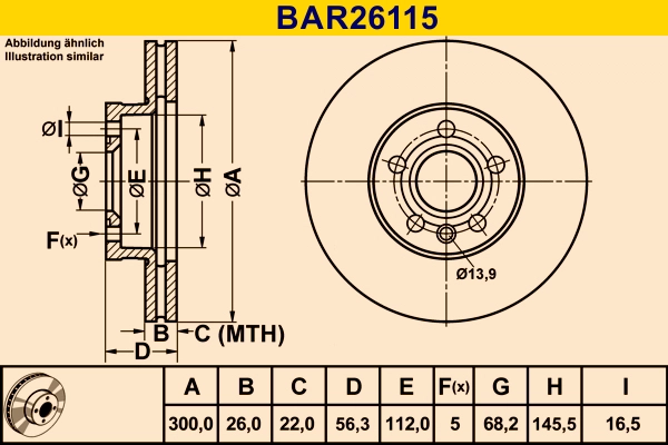 Диск тормозной BARUM BAR26115