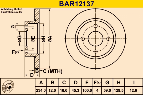 Диск тормозной BARUM BAR12137
