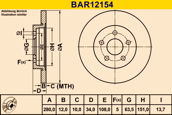 Диск тормозной BARUM BAR12154