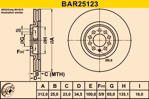 Диск тормозной BARUM BAR25123
