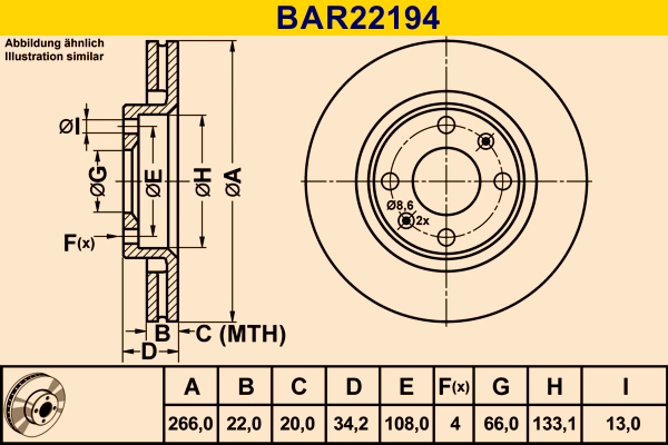 Диск тормозной BARUM BAR22194