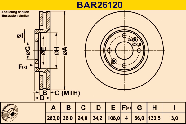 Диск тормозной BARUM BAR26120