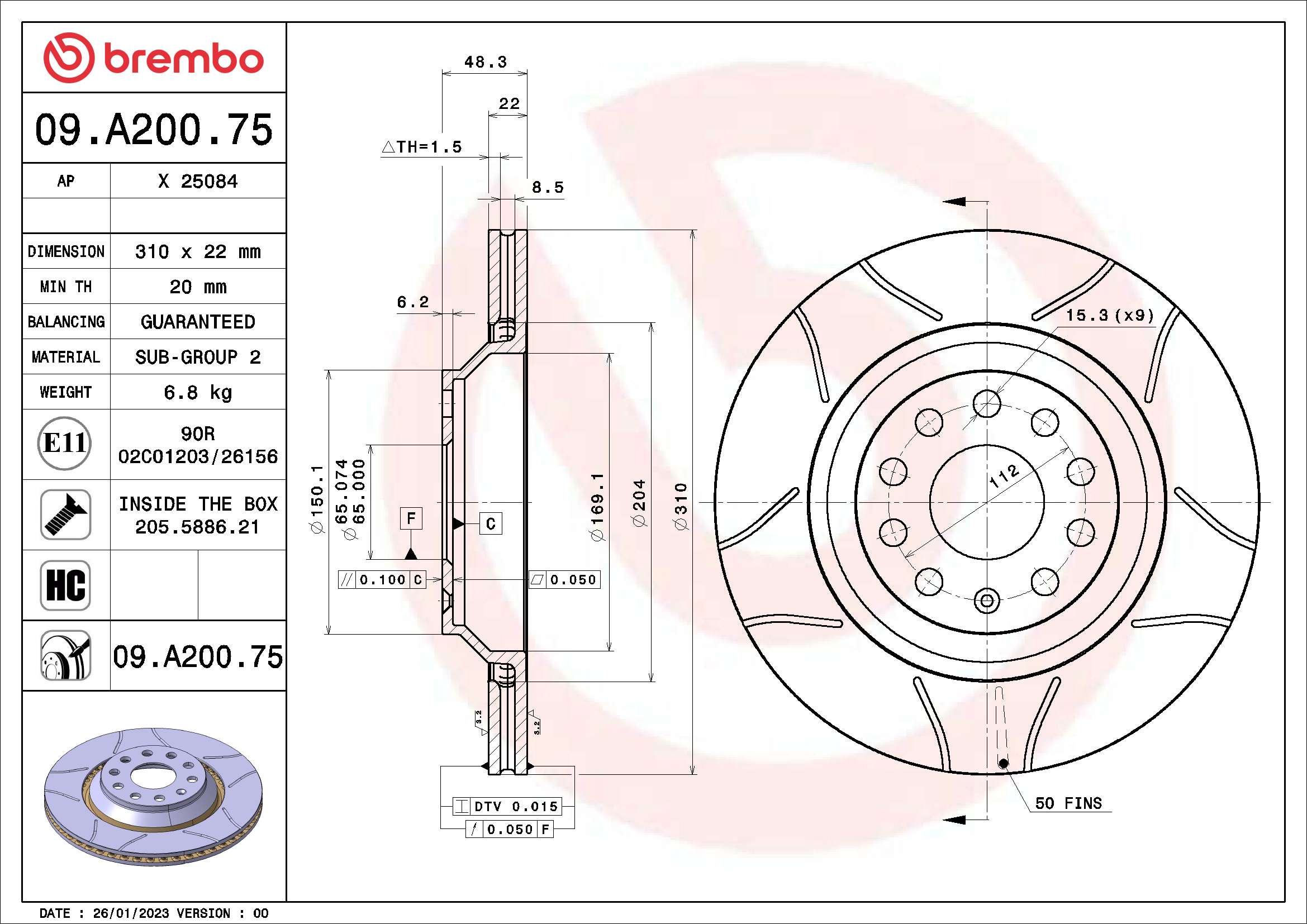 Диск тормозной BREMBO 09.A200.75