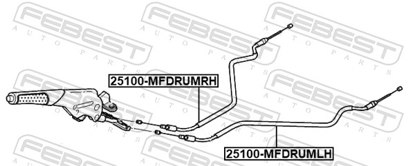 Трос ручного тормоза левый FEBEST 25100MFDRUMLH