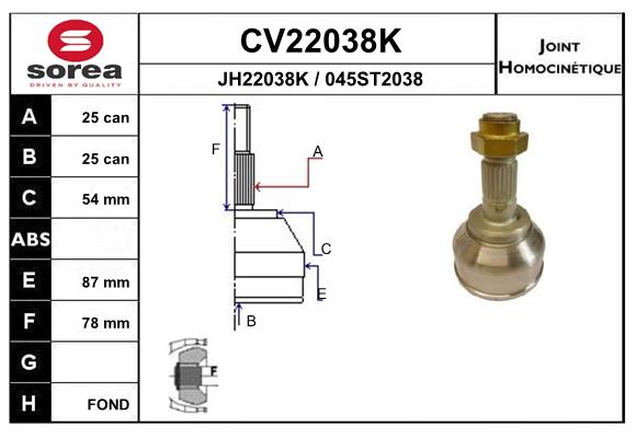 Шрус EAI CV22038K