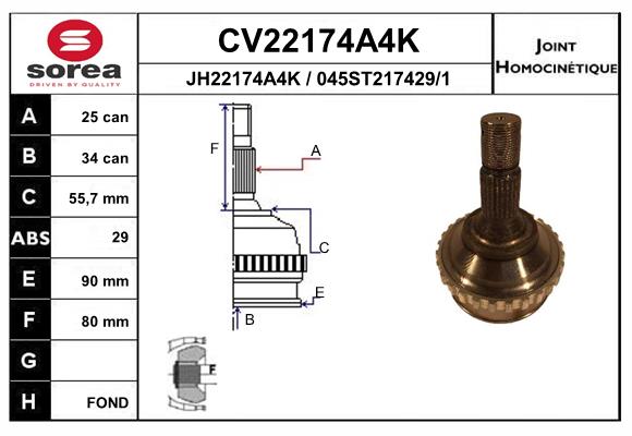 Шарнирный комплект приводной вал EAI CV22174A4K
