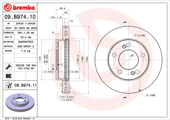 Диск тормозной BREMBO 09.B974.10