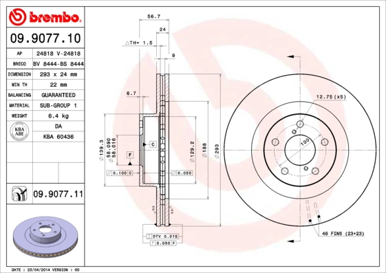 Диск тормозной BREMBO 09.9077.10