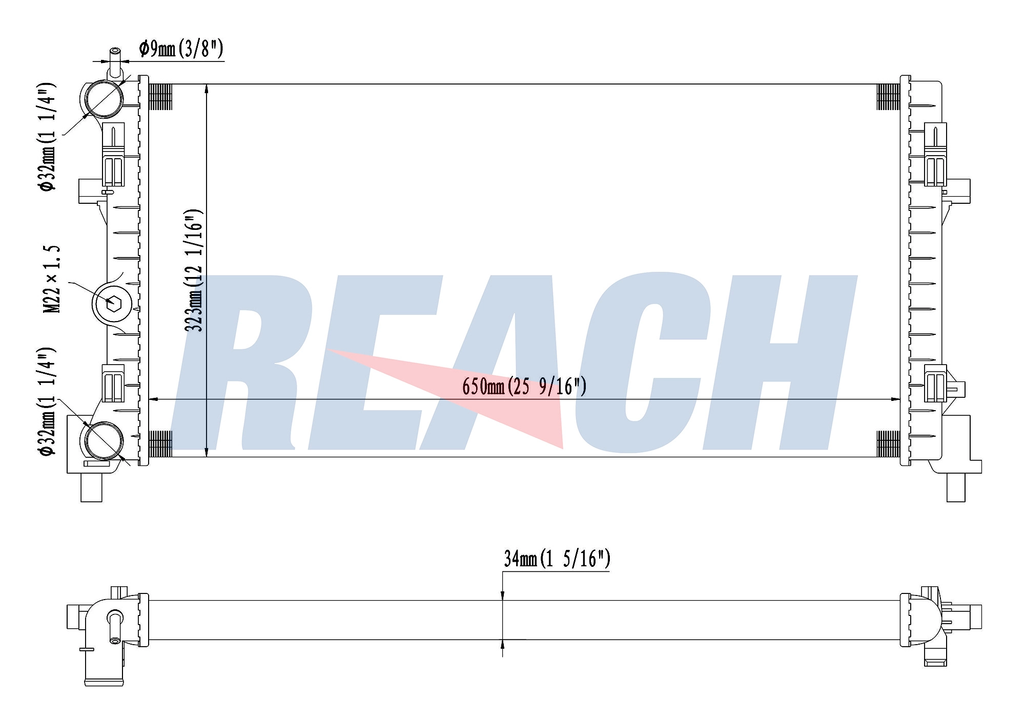 Радиатор системы охлаждения REACH 1.40.20895.534