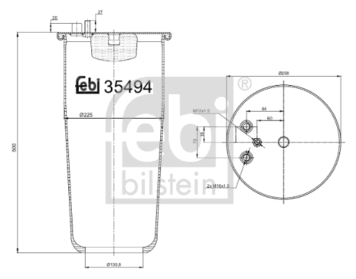 Пневмопод. без стак. 2штуц.m16 смещ.84 1шп.m12 man tga/tgs/tgx FEBI BILSTEIN 35494