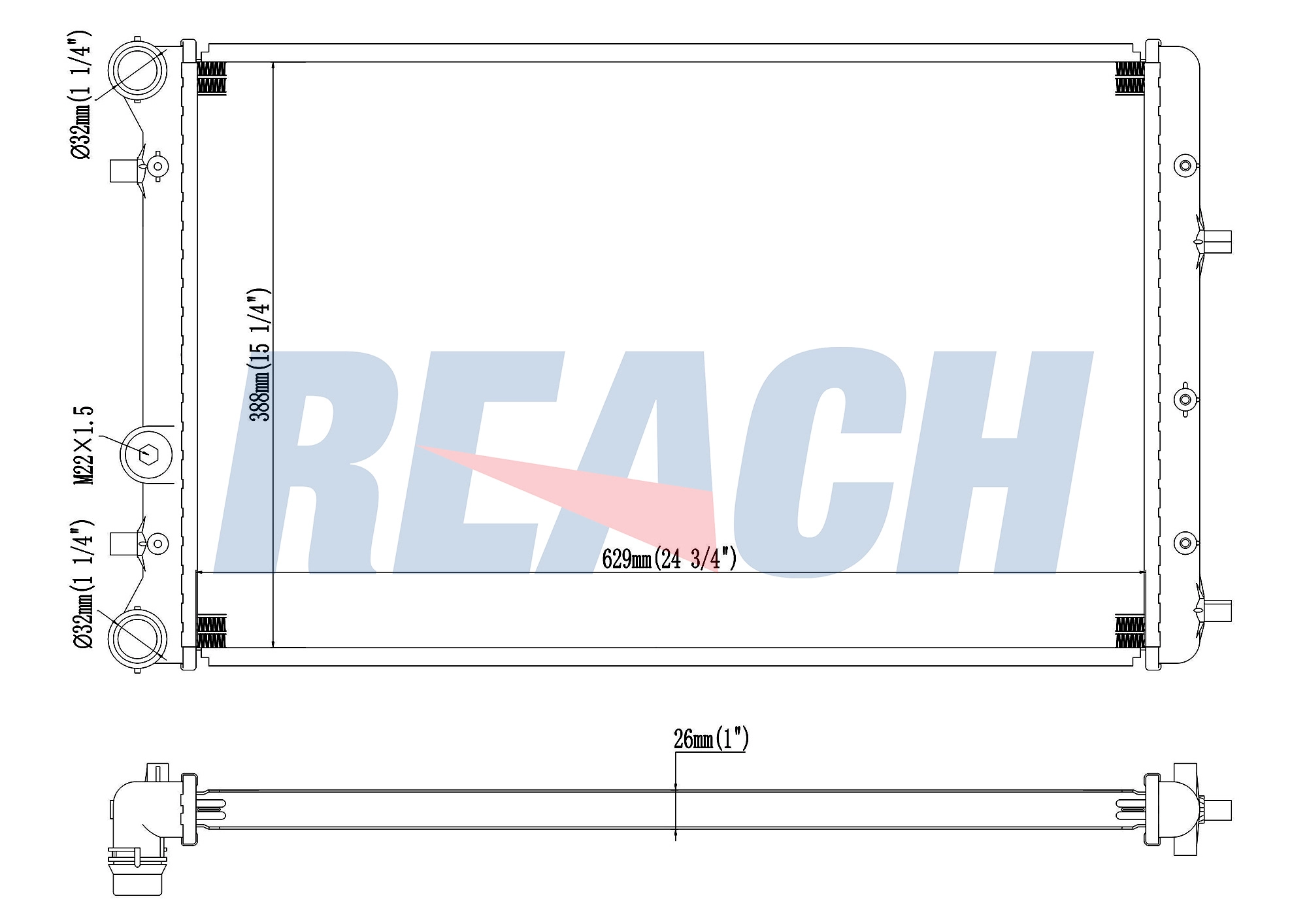 Радиатор системы охлаждения REACH 1.40.15183.126