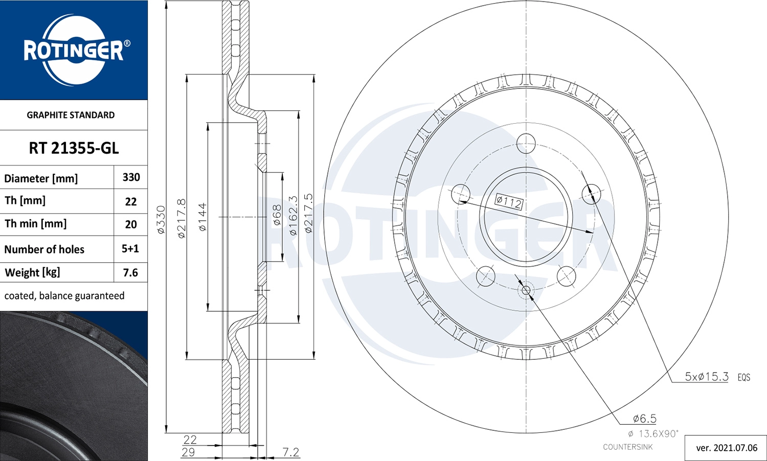 Тормозной диск graphite line ROTINGER RT 21355-GL