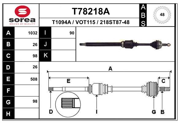 Приводной вал EAI T78218A