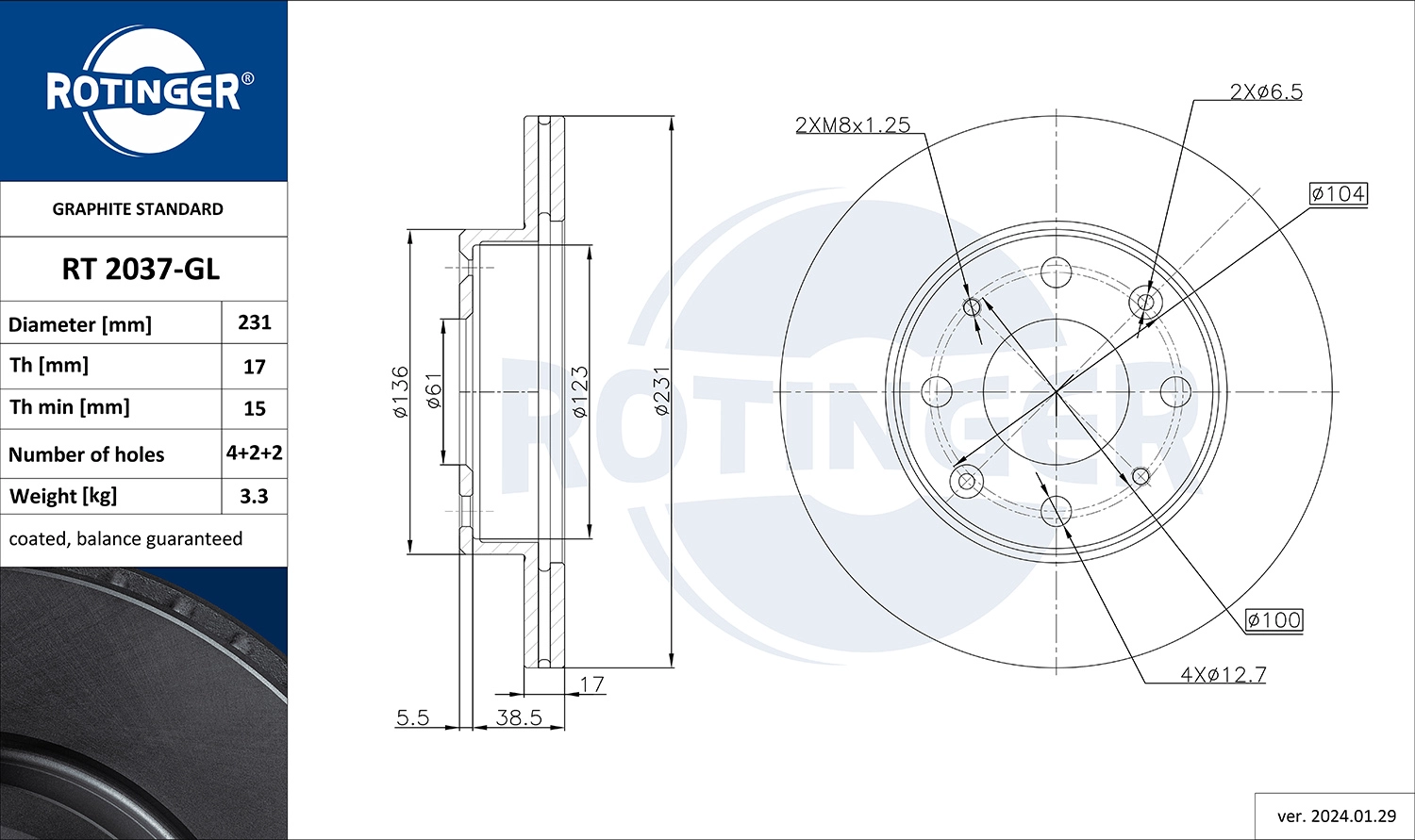 Тормозной диск graphite line ROTINGER RT 2037-GL