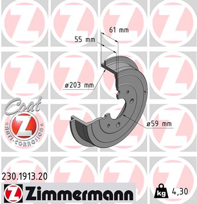 Тормозной барабан coat z ZIMMERMANN 230.1913.20