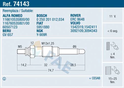 Свеча накаливания FAE 74143