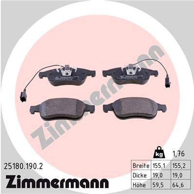 Комплект тормозных колодок дисковый тормоз ZIMMERMANN 25180.190.2