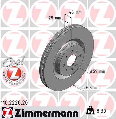 Тормозной диск coat z ZIMMERMANN 110.2220.20