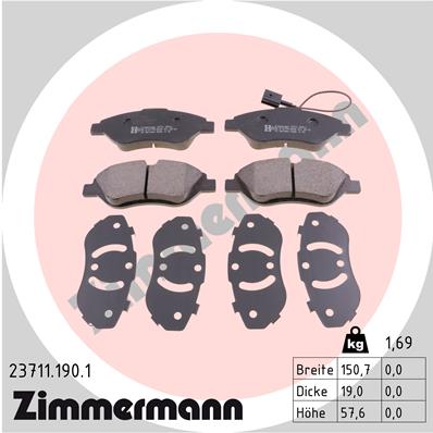 Комплект тормозных колодок дисковый тормоз ZIMMERMANN 23711.190.1