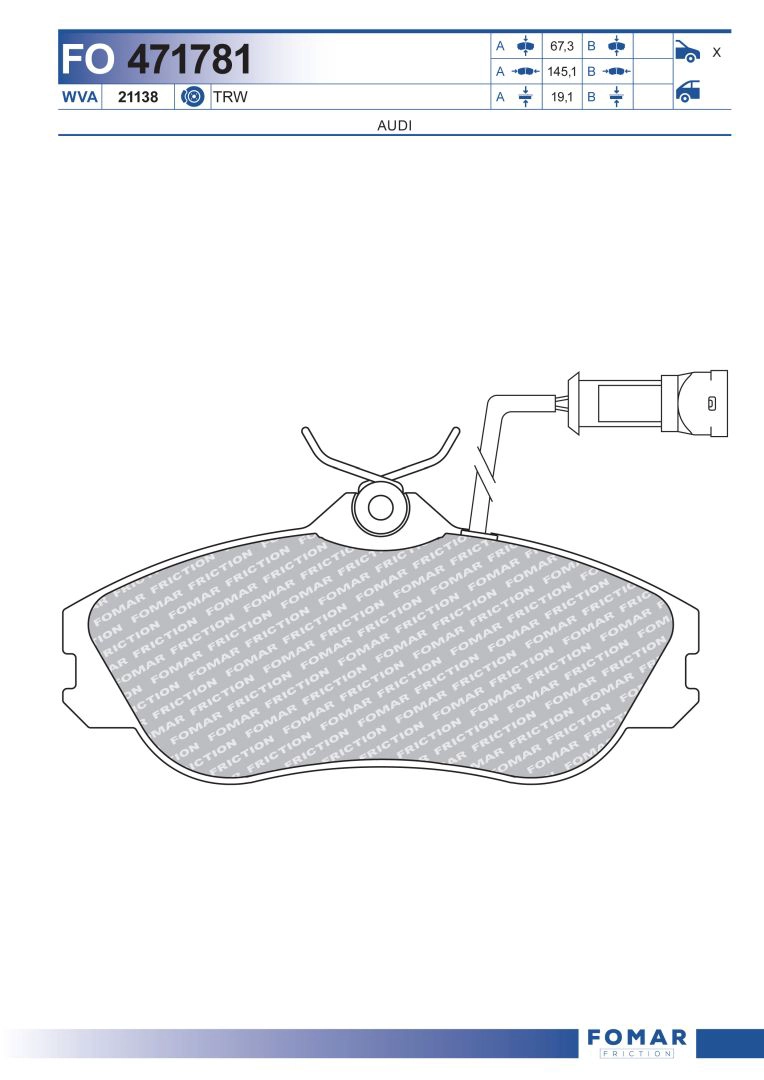 Комплект тормозных колодок дисковый тормоз FOMAR FRICTION FO 471781