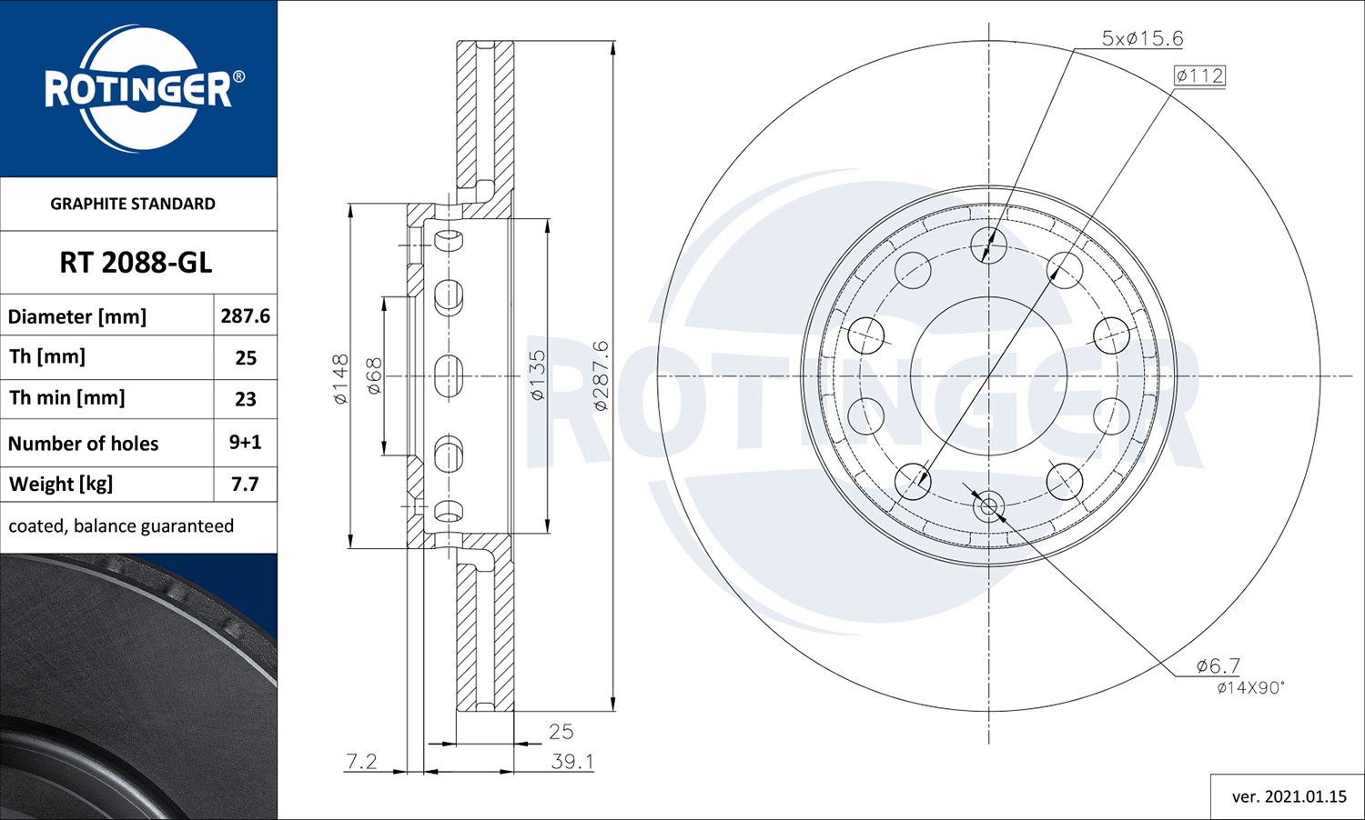 Тормозной диск graphite line ROTINGER RT 2088-GL