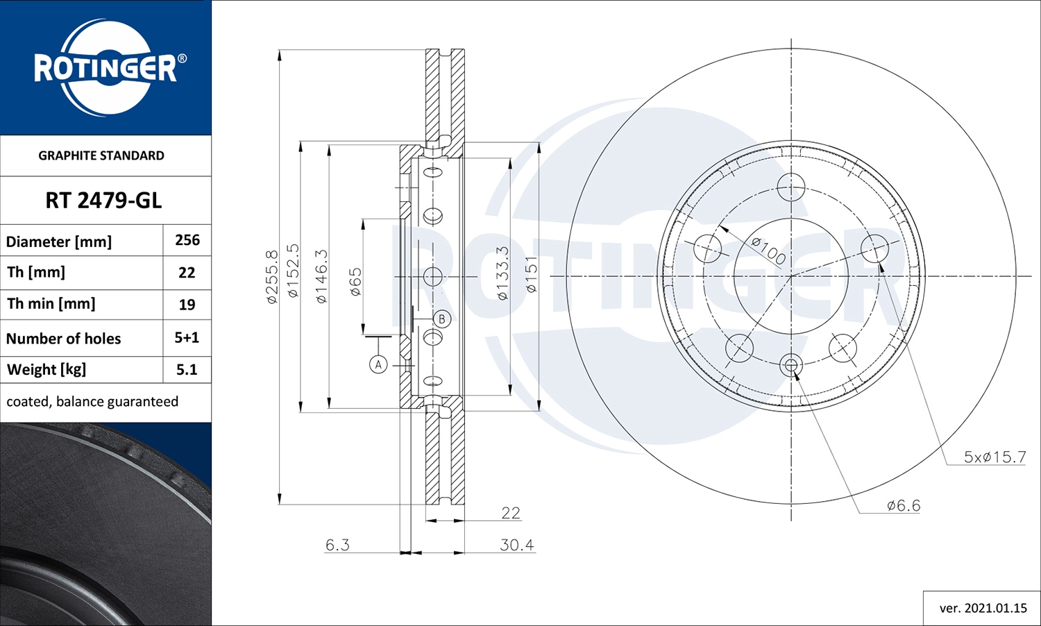 Тормозной диск graphite line ROTINGER RT 2479-GL