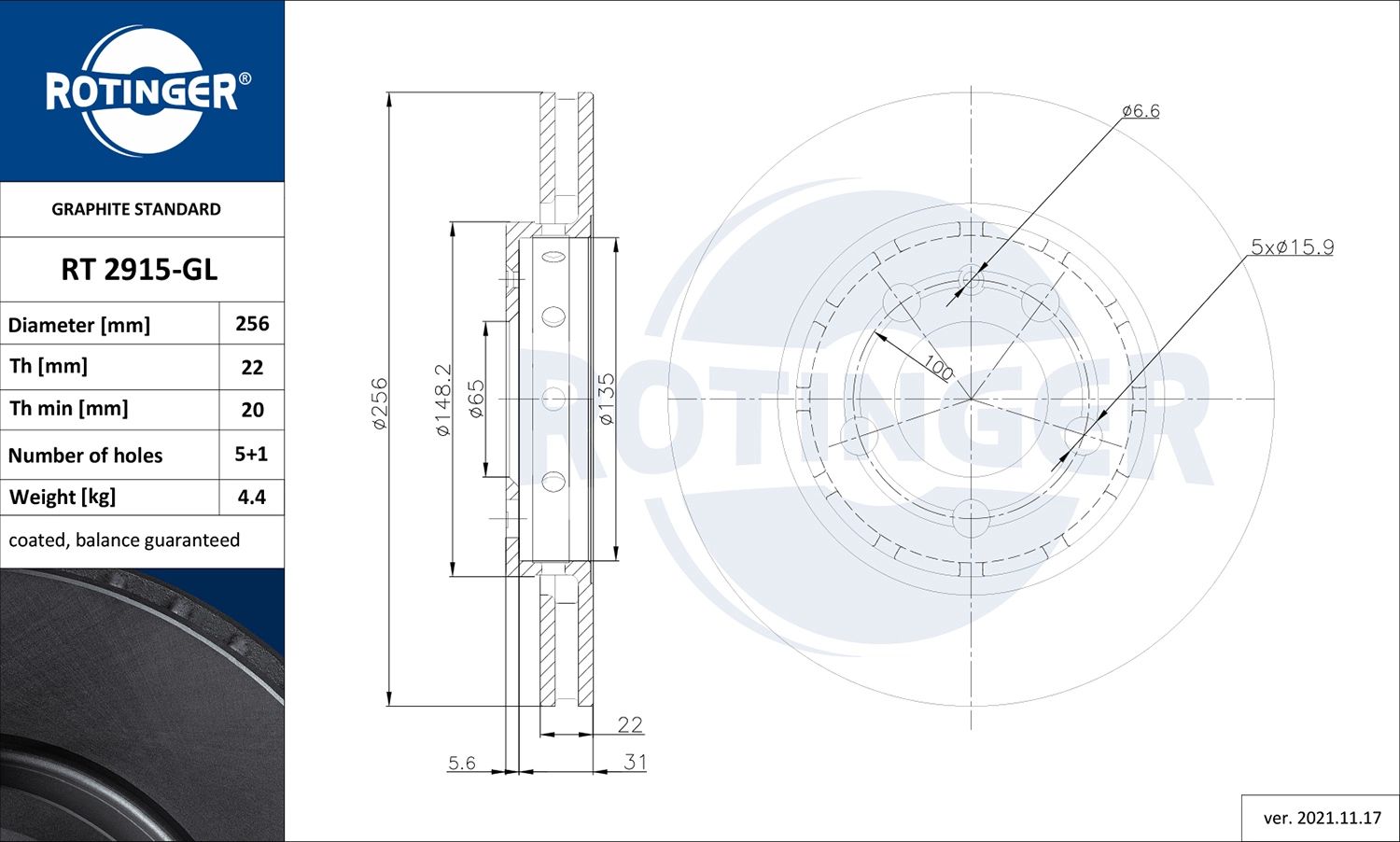 Тормозной диск graphite line ROTINGER RT 2915-GL