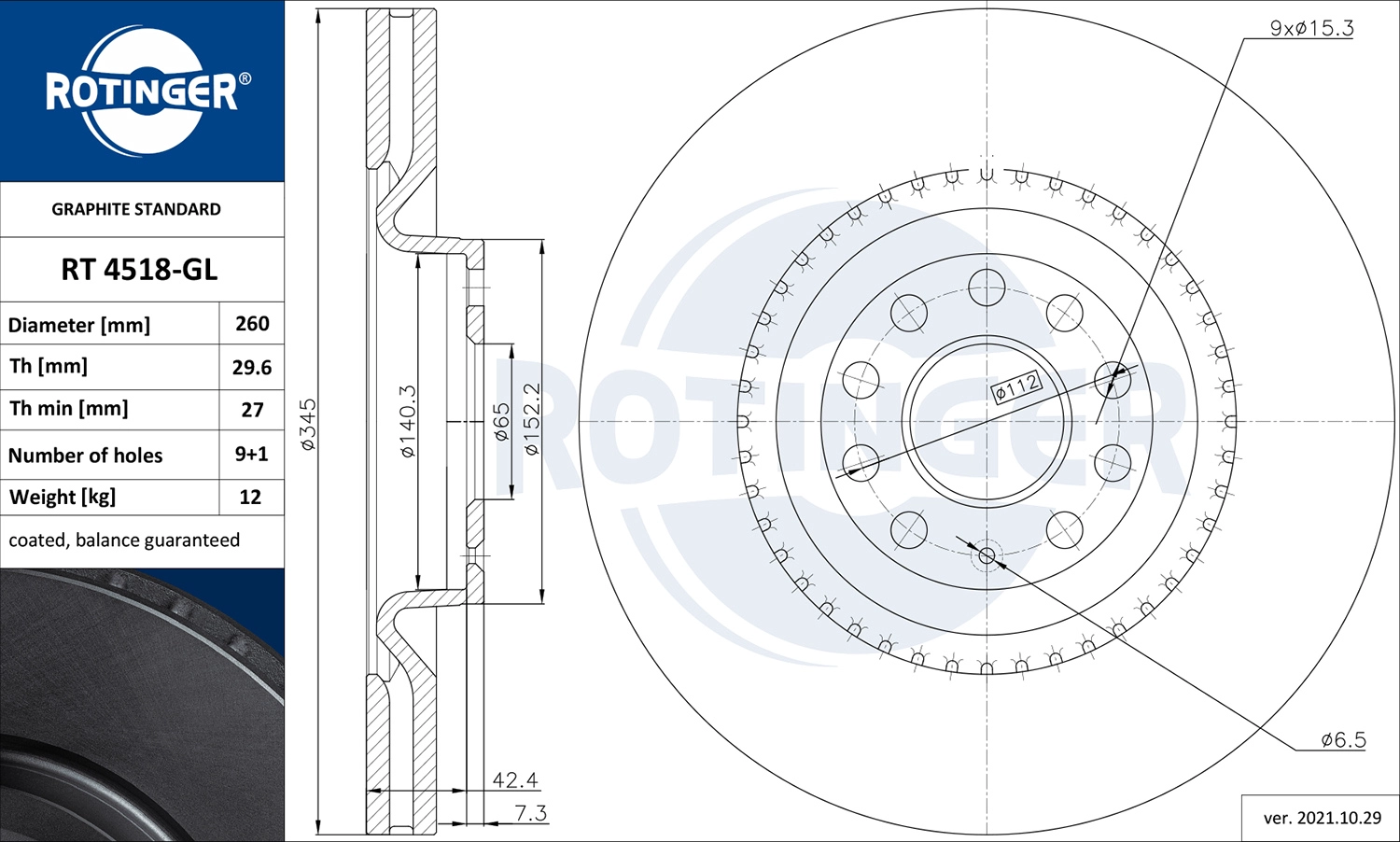 Тормозной диск graphite line ROTINGER RT 4518-GL