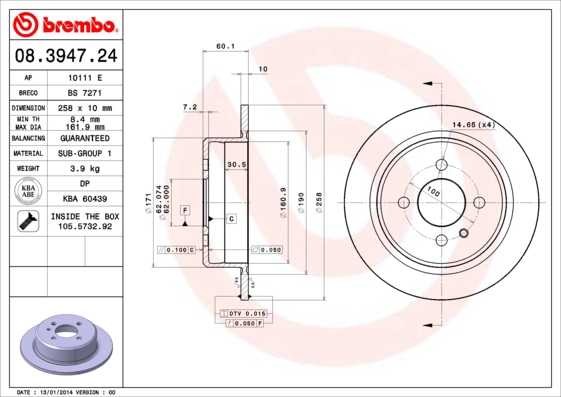 Тормозной диск prime line BREMBO 08.3947.24