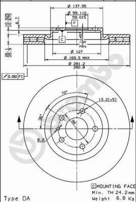 Тормозной диск prime line BREMBO 09.5180.10