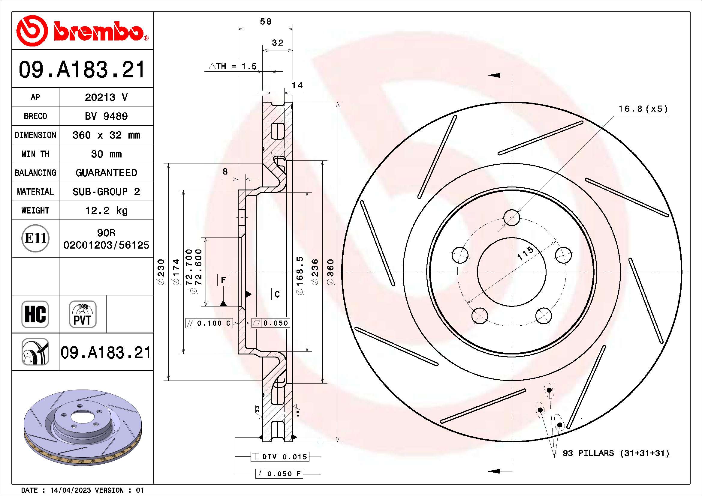 Тормозной диск prime line - uv coated BREMBO 09.A183.21