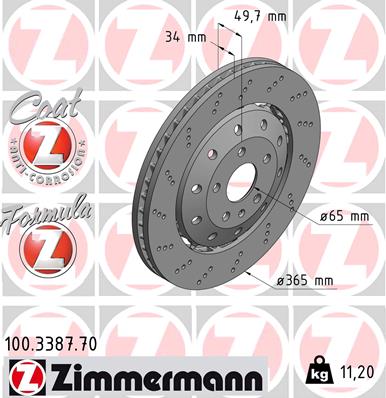 Тормозной диск formula z brake disc ZIMMERMANN 100.3387.70