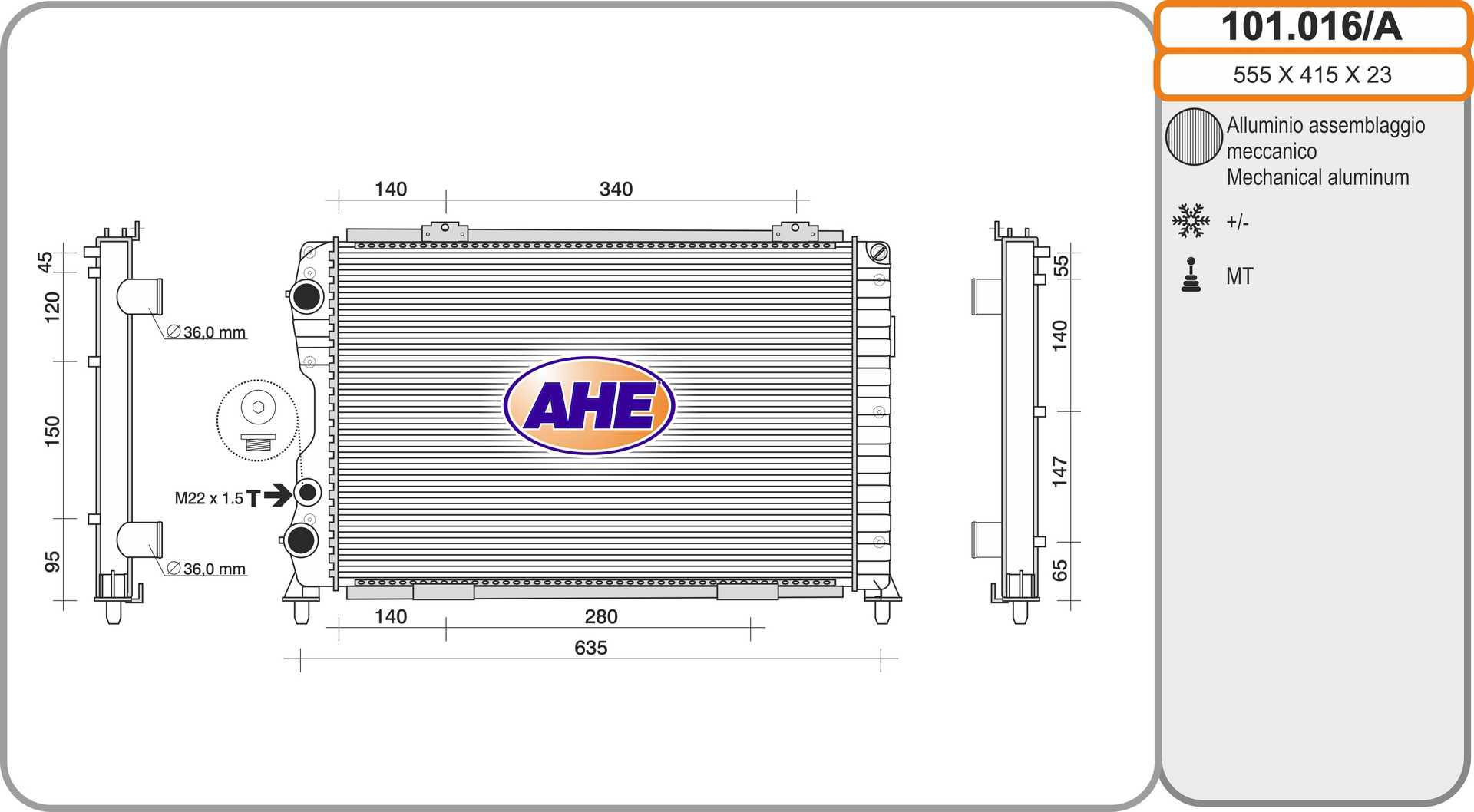 Радиатор охлаждение двигателя AHE 101.016/A