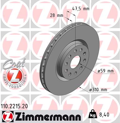 Тормозной диск coat z ZIMMERMANN 110.2215.20