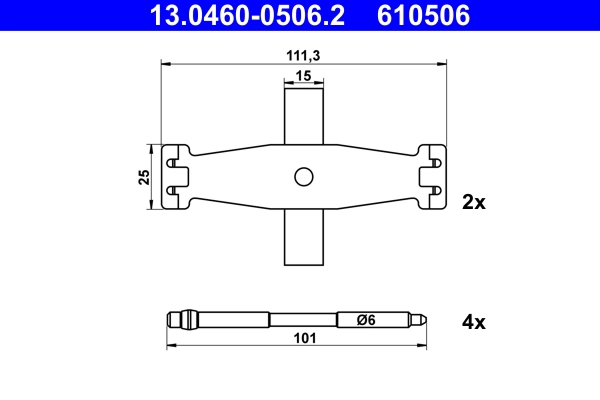 Комплектующие колодки дискового тормоза ATE 13.0460-0506.2