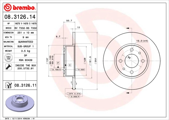 Тормозной диск coated disc line AP 14078 V
