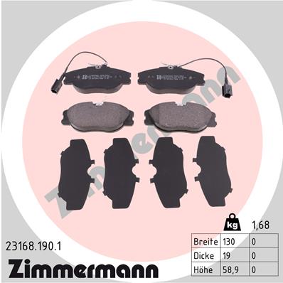 Комплект тормозных колодок дисковый тормоз ZIMMERMANN 23168.190.1