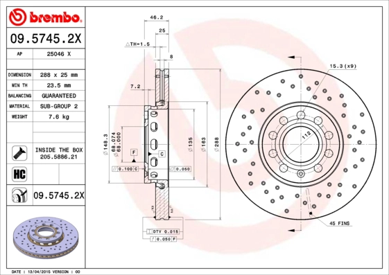 Тормозной диск ap xtra line AP 25046 X