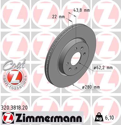Тормозной диск coat z ZIMMERMANN 320.3818.20